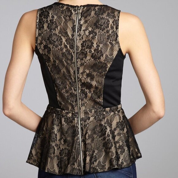 🐈Green Envelope Lined Lace Peplum Top Full Zip Back - Picture 3 of 11